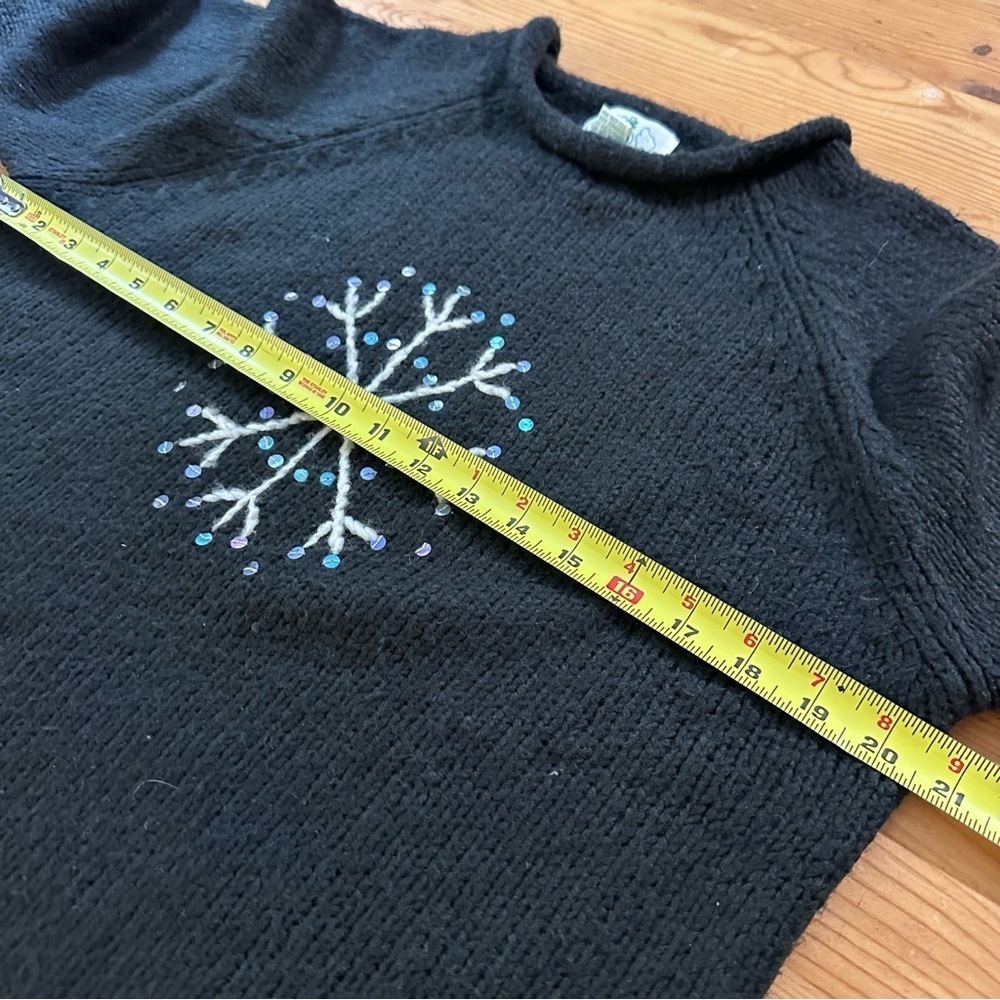 Vintage Quacker Factory Black Snowflake Sweater S/M Winter Holiday Knit - Picture 7 of 8